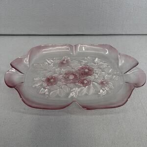 Mikasa Crystal Walther Rosella Pink Rose Scalloped Glass Serving Tray | Vintage